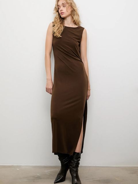 Answear.LAB sukienka kolor brązowy maxi prosta - zdjęcie produktu nr 1