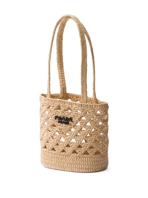Prada logo-embroidered crochet shoulder bag - Neutrals