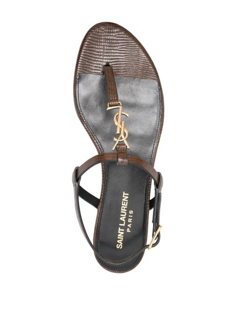 Saint Laurent Cassandre-plaque leather sandals - Brown