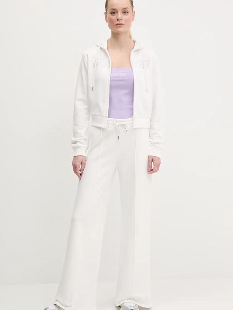 Guess spodnie dresowe bawełniane PRIMULA damskie kolor biały gładkie V5GB07 KCRP0