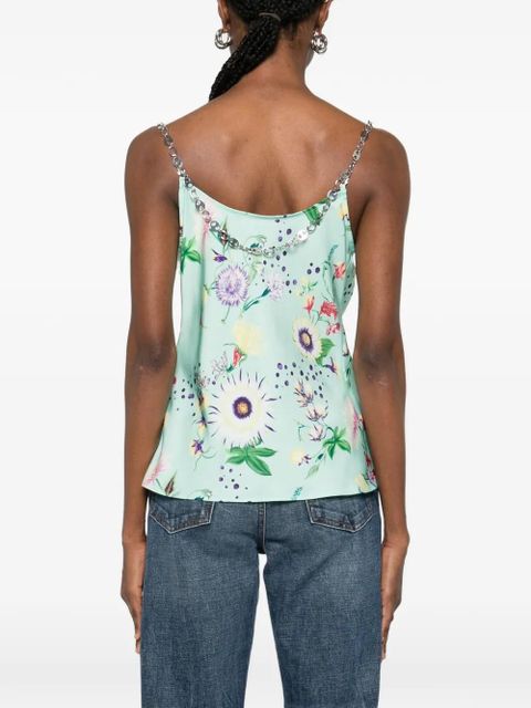 Rabanne chain-detail cowl-neck floral-print top - Green