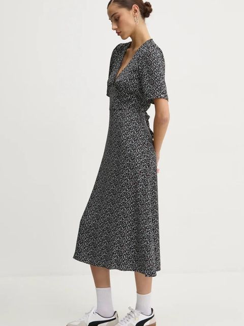 Tommy Jeans sukienka kolor czarny midi rozkloszowana DW0DW20450 - zdjęcie produktu nr 2