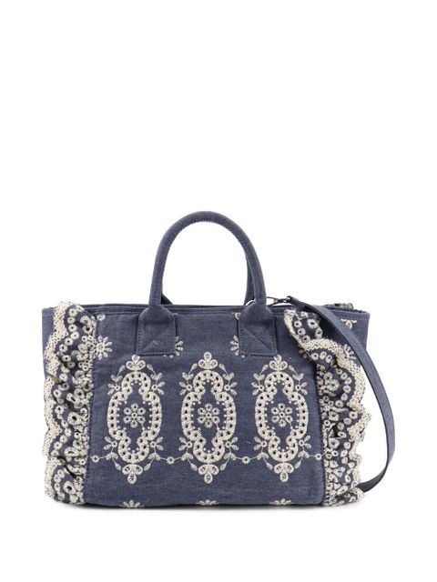 MC2 Saint Barth broderie anglaise ruffled tote bag - Blue - zdjęcie produktu nr 2