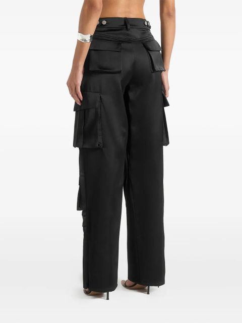 Manière De Voir Emilie high-waisted satin cargo trousers - Black