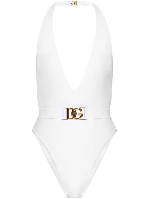 Dolce & Gabbana plunge-neck belted swimsuit - White - zdjęcie produktu nr 1