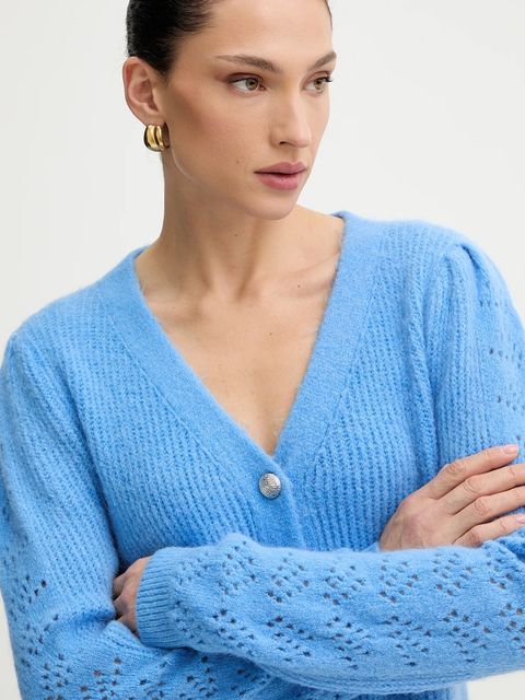 Morgan kardigan z dodatkiem wełny damski kolor niebieski MPLAY