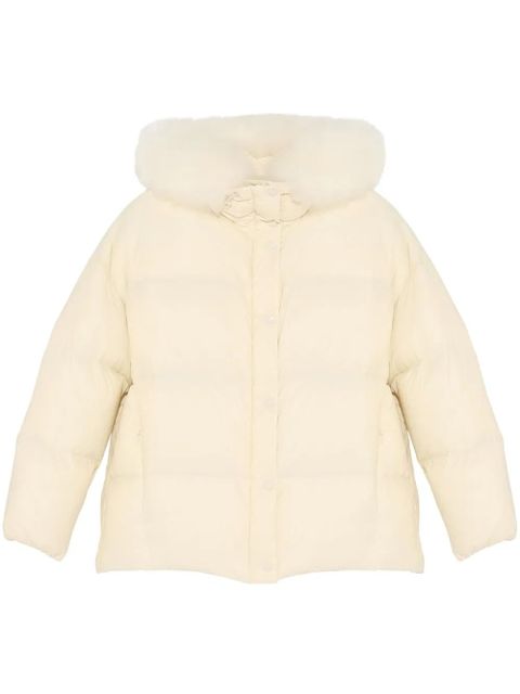 Yves Salomon lambswool-trimmed hooded jacket - Neutrals - zdjęcie produktu nr 1