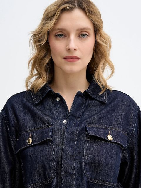 Sisley kombinezon jeansowy kolor granatowy z kołnierzykiemm 447ZLT00Q