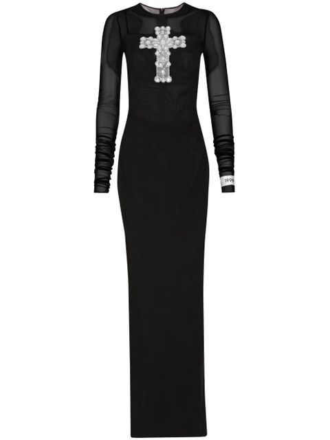 Dolce & Gabbana cross-embellished tulle long dress - Black - zdjęcie produktu nr 1