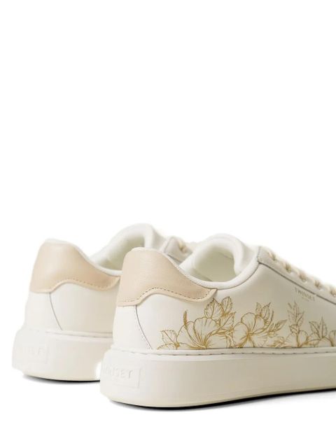 TWINSET floral-embroidery lace-up leather sneakers - White