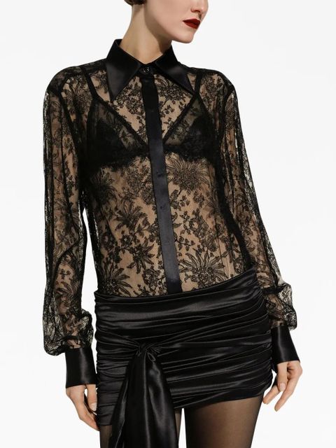Dolce & Gabbana semi-sheer floral-lace shirt - Black