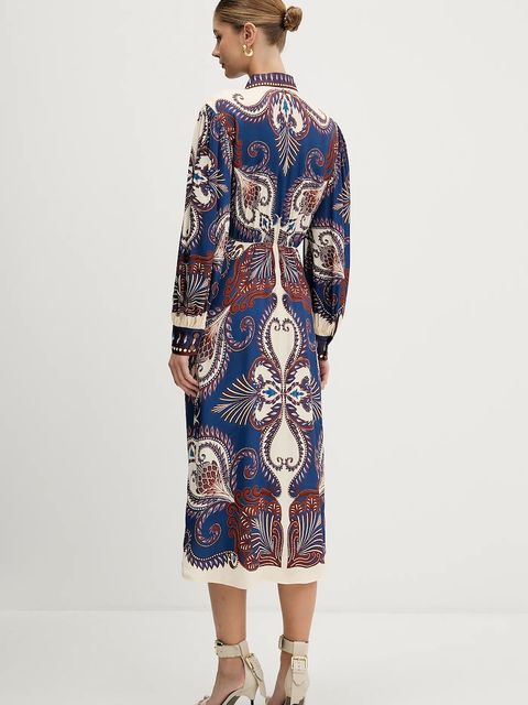 Farm Rio sukienka kolor niebieski midi rozkloszowana 344129