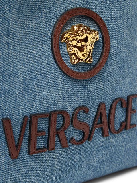 Versace logo-appliqué tote bag - Blue