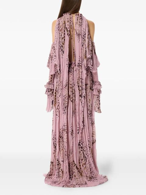 Blumarine butterfly-print ruffled ,axi dress - Pink