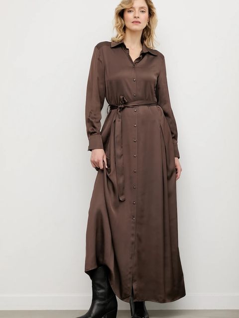 Answear.LAB sukienka kolor brązowy maxi rozkloszowana