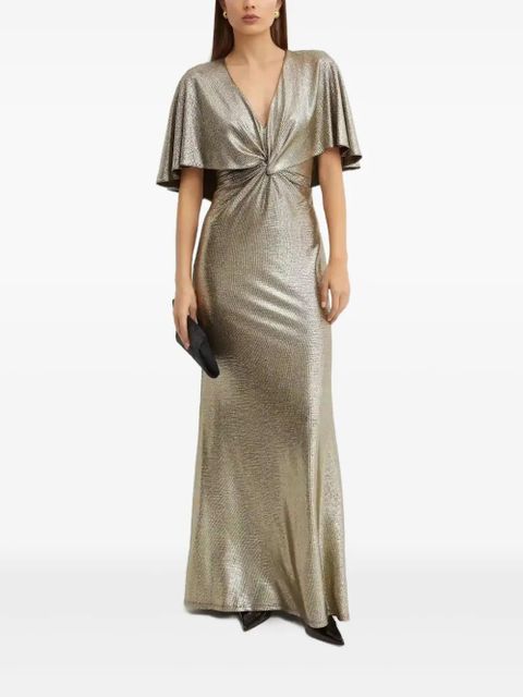 Lauren Ralph Lauren metallic-effect ruffled-detail maxi dress - Gold
