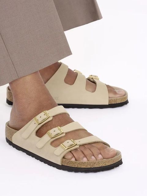 Birkenstock klapki nubukowe Florida HEX damskie kolor beżowy 1029480