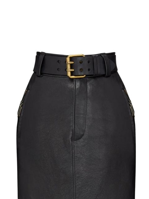 Saint Laurent belted leather pencil midi skirt - Black