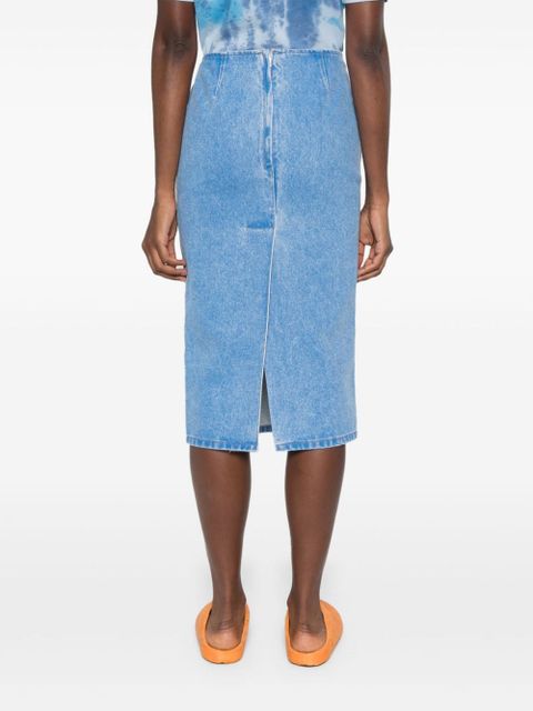 Marni logo-patch denim pencil skirt - Blue