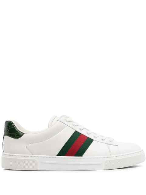 Gucci Ace Web-stripe leather sneakers - White - zdjęcie produktu nr 1