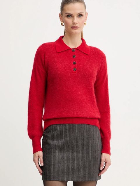 Marella sweter z dodatkiem wełny damski kolor czerwony 2523366374200 - zdjęcie produktu nr 1
