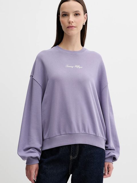Tommy Hilfiger bluza bawełniana damska kolor fioletowy gładka WW0WW48269 - zdjęcie produktu nr 2