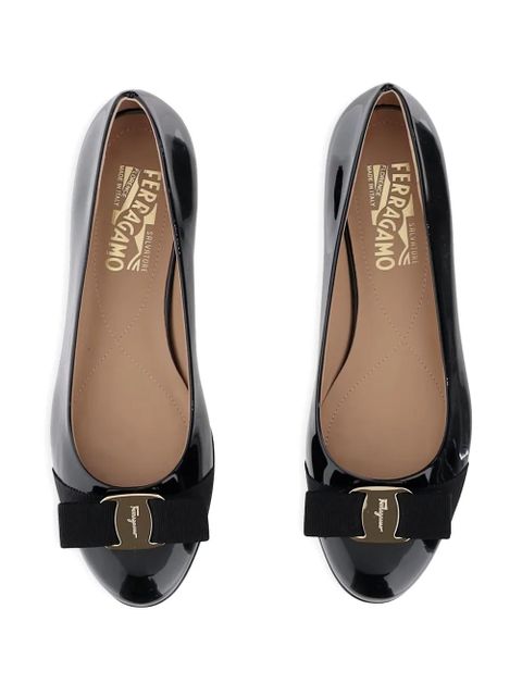 Ferragamo Vara-bow leather ballet shoes - Black