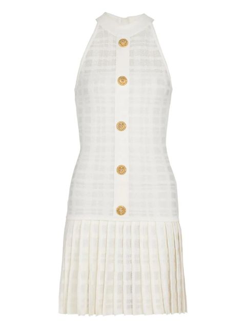 Balmain button-embellished pleated dress - White - zdjęcie produktu nr 1