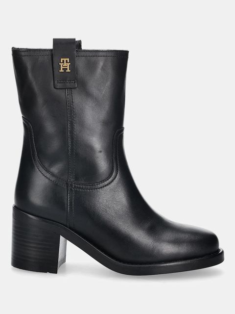 Tommy Hilfiger botki skórzane RIDING LTHR MID BOOT BLOCK HEEL damskie kolor czarny na słupku FW0FW08776 - zdjęcie produktu nr 2