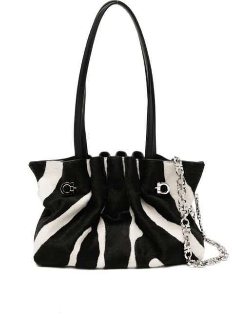 Ferragamo animal-printed calf hair shoulder bag - Black