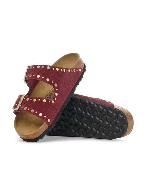 Birkenstock klapki zamszowe Arizona Rivet damskie kolor czerwony 1030463
