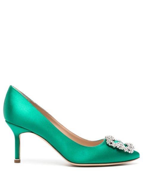 Manolo Blahnik Hangisi 70mm crystal-embellished pumps - Green - zdjęcie produktu nr 1