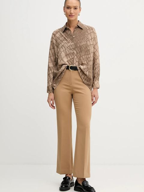 Sisley koszula damska kolor beżowy relaxed z kołnierzykiem klasycznym 5W4VLQ07F