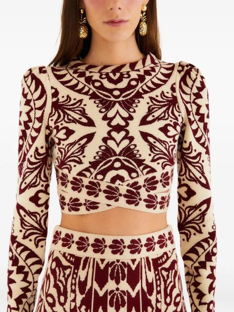 FARM Rio patterned long-sleeve top - Neutrals