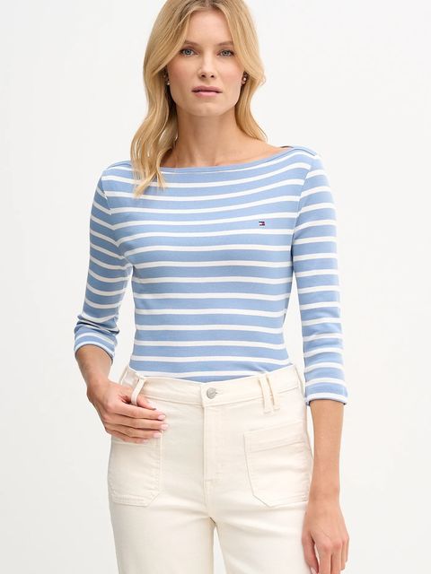 Tommy Hilfiger longsleeve bawełniany kolor niebieski WW0WW40589 - zdjęcie produktu nr 1