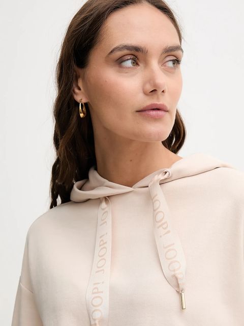 Joop! bluza damska kolor beżowy z kapturem gładka