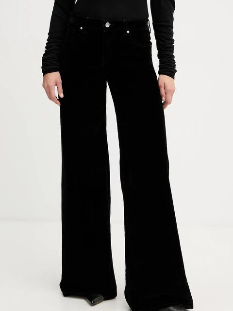 Armani Exchange spodnie welurowe damskie kolor czarny proste high waist XW001184 AF16093