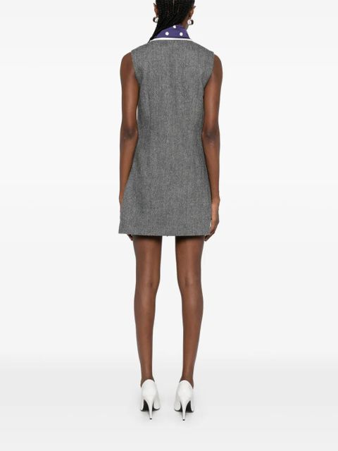 Self-Portrait herringbone-design mini dress - Grey