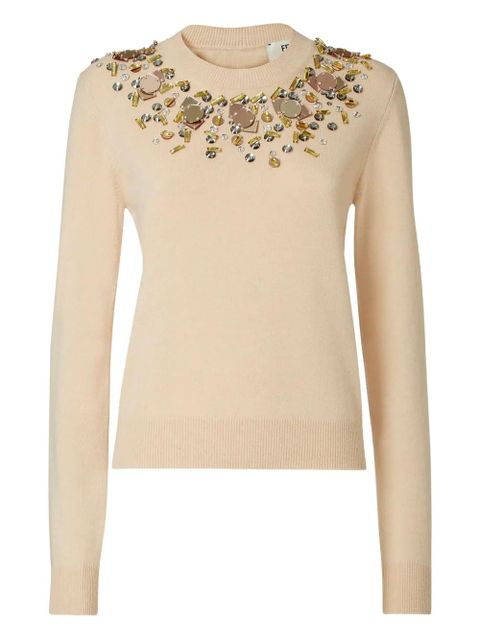 FENDI embellished-neckline crew-neck wool sweater - Neutrals - zdjęcie produktu nr 1