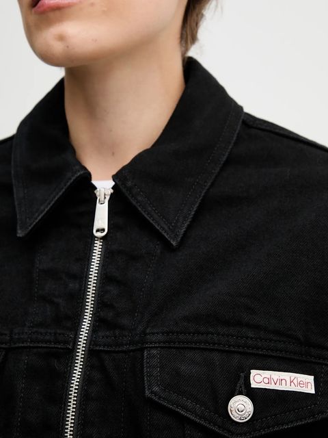 Calvin Klein Jeans kurtka jeansowa kolor czarny przejściowa oversize LV047D779G