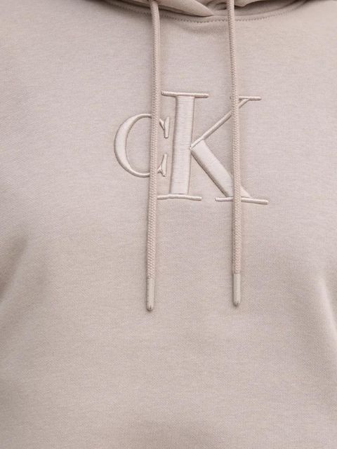 Calvin Klein Jeans bluza damska kolor beżowy z kapturem z aplikacją J20J224718