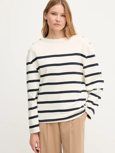 Tommy Hilfiger longsleeve bawełniany kolor beżowy WW0WW45760 - zdjęcie produktu nr 1