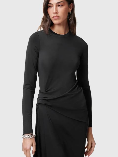 AllSaints sukienka RIVI kolor czarny midi dopasowana W007DC