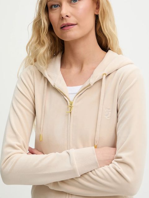 Juicy Couture bluza ROBERTSON HOODIE damska kolor beżowy z kapturem z aplikacją JCAP176G