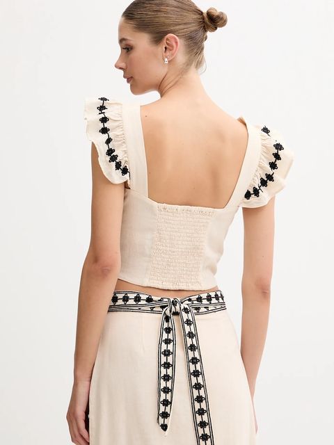 Hoss Intropia bluzka z domieszką lnu damska kolor beżowy z aplikacją 5879153 - zdjęcie produktu nr 2