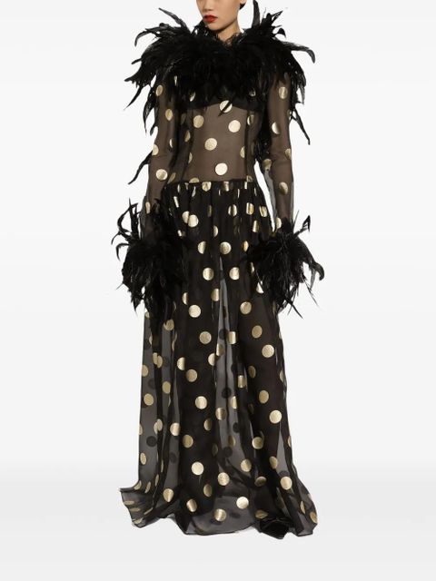 Dolce & Gabbana feather-trim polka-dot dress - Black