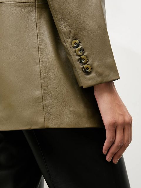 Answear.LAB marynarka skórzana kolor zielony jednorzędowa gładka