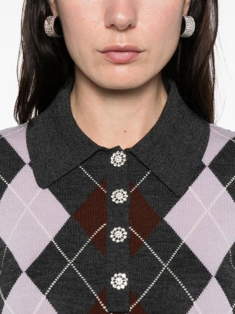 Self-Portrait argyle button polo top - Grey