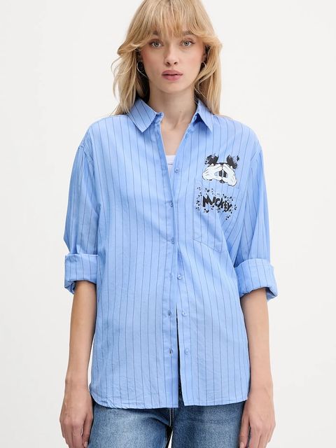 Desigual koszula MICKYSTRIPES damska kolor niebieski relaxed z kołnierzykiem klasycznym 25WWCW19 - zdjęcie produktu nr 2