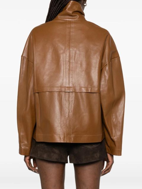 Nour Hammour Park leather collar jacket - Brown